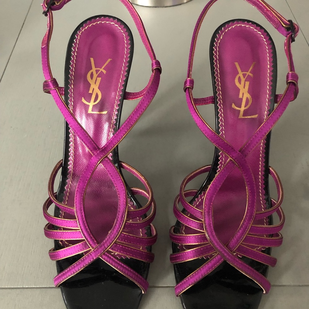 YSL Yves Saint Laurent Metallic purple heels